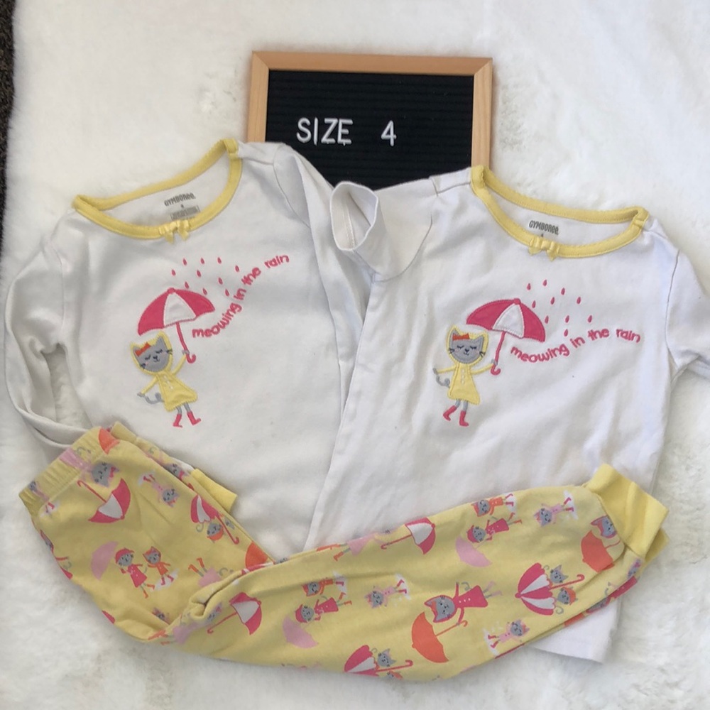 Gymboree cotton embroidered kitten long/short sleeved pj set size 4